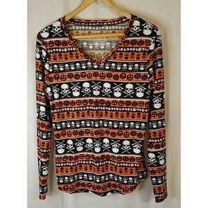 No Boundaries Halloween Pumpkin Skulls Crossbones Soft Shirt Top XL‎ 15-17